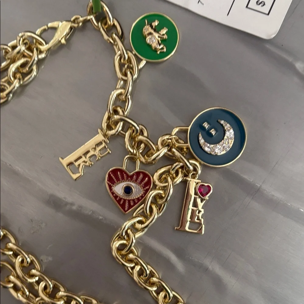 NWT- Kate Spade Gold Chain Belt with 5 charms + Kate Spade sphere, S/M - Picture 1 of 5